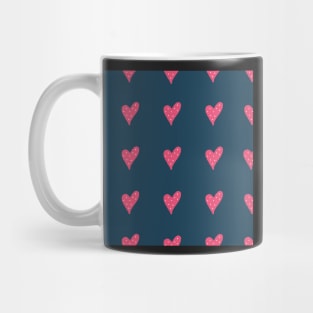 Pink Heart Pattern on Blue Mug